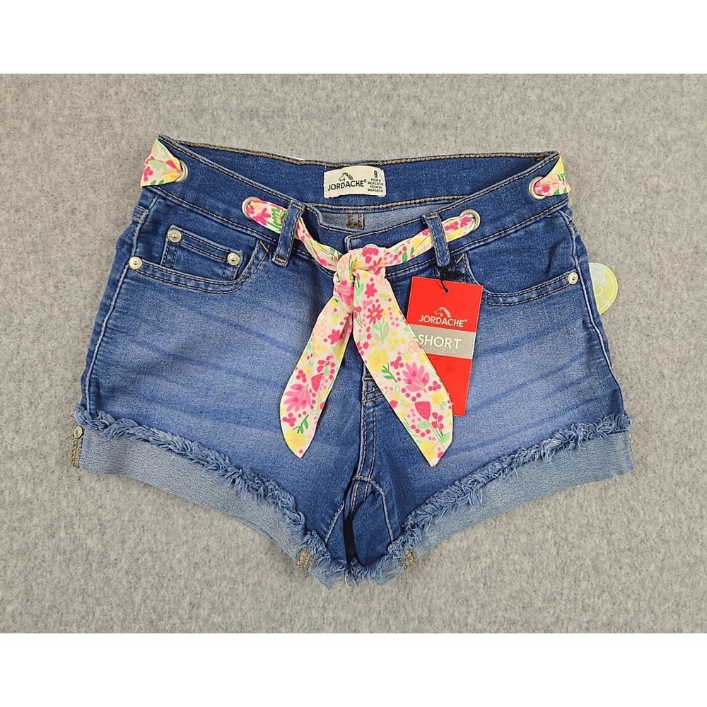 Jordache Jean Shorts Girls Size 8 Mid Rise Denim Belted Cuffed Jeans NWT